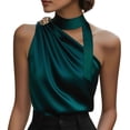 thumbnail image 1 of SEMPAI Elegant Tank Tops for Women Dressy Satin Sleeveless Shirts Asymmetrical Neck One Shoulder Wrap Around Neck Blouses, 1 of 4
