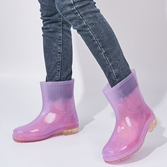 SEMPAI Women's Solid Color Slip Wearcasual Outdoor Rain Boots Purple US Size:6.5