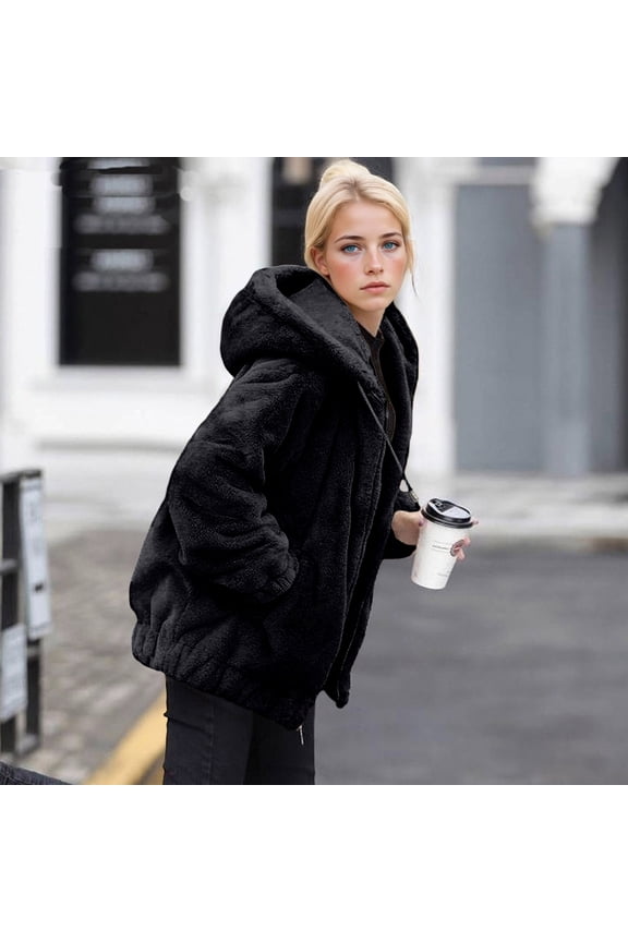 Fleece Jacket Women Sherpa Fuzzy Winter Coats Warm Zip Up Hooded Sweatshirt Jackets Fashion Coat with Pockets