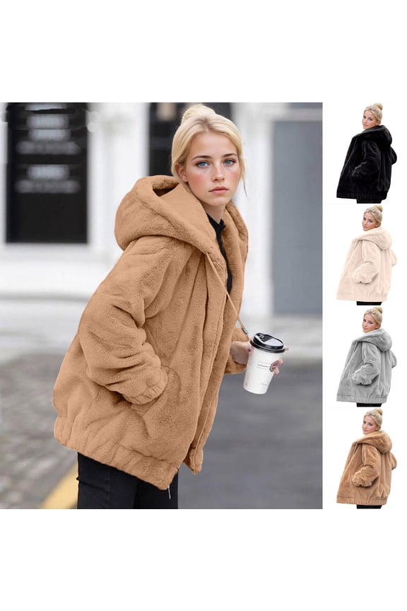 Fleece Jacket Women Sherpa Fuzzy Winter Coats Warm Zip Up Hooded Sweatshirt Jackets Fashion Coat with Pockets