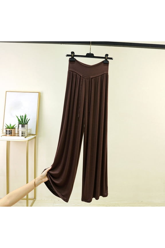 Flowy Palazzo Pants Women Modal Soft Pants Elastic Waist Wide Leg Comfy Ladies Loose Plus Size Drawstring Solid Color