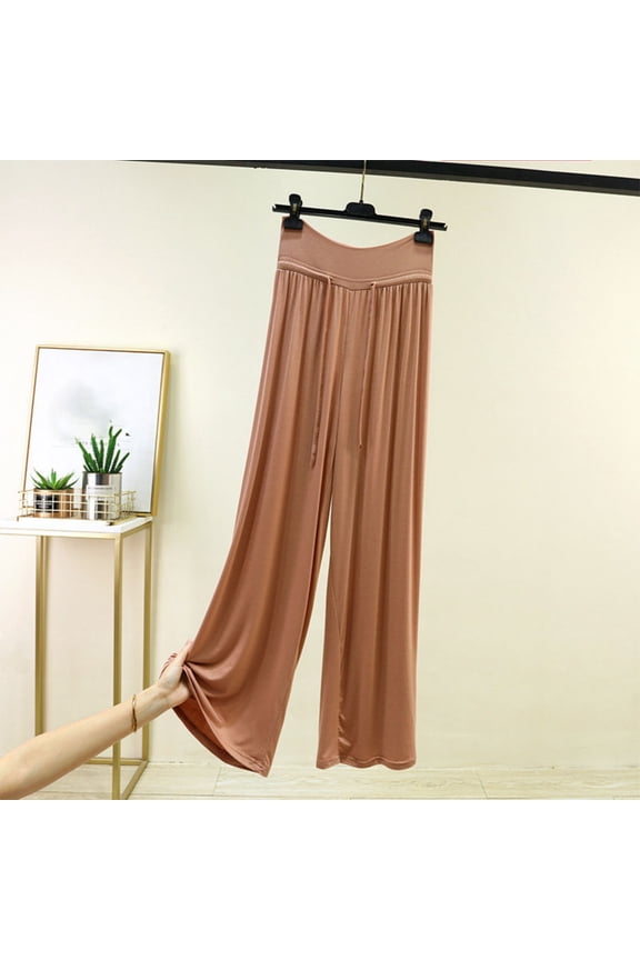 Flowy Palazzo Pants Women Modal Soft Pants Elastic Waist Wide Leg Comfy Ladies Loose Plus Size Drawstring Solid Color