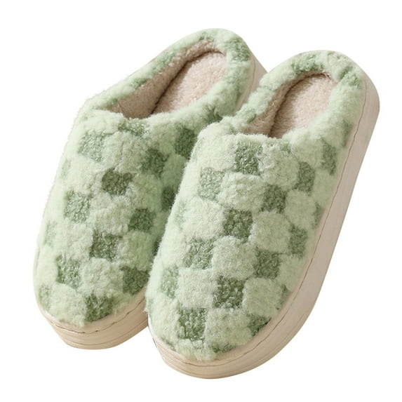 SEMPAI Gift Deals Women's Lattice Cute Plush Warm Home Furnishing Indoor Fashionable Slippers Green US Size:7.5