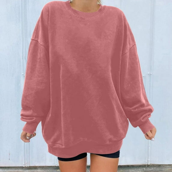 SEMPAI Hackless sweater Athletic Shirts & Tops Long Sleeve Round Neck Casual Tops Casual Tops Loose Fit Amazing Prices Soft and Comfortable Solid Oversized Sweatshirts for Women
