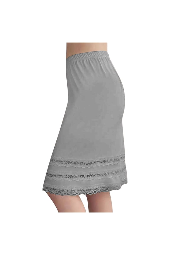 Half Slips for Women Plus Size Underskirt Dress Extender Lace Trim Summer Solid Color Knee Length Midi Skirt Casual Beach Vacation Gray M
