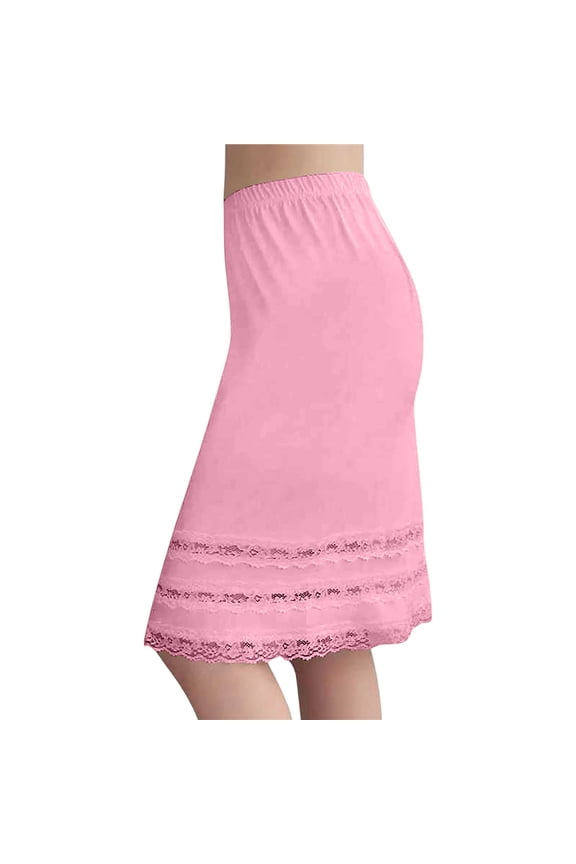 Half Slips for Women Plus Size Underskirt Dress Extender Lace Trim Summer Solid Color Knee Length Midi Skirt Casual Beach Vacation Pink L