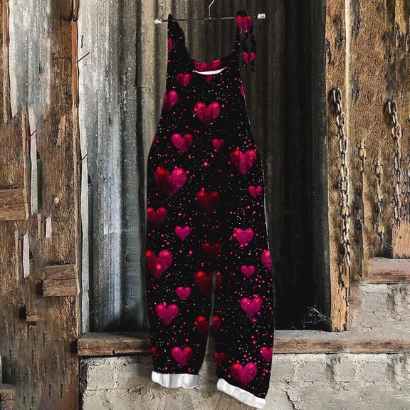 SEMPAI Ladies' Valentine's Day Printed Sleeveless Casual Overalls Jumpsuit Jumpsuit Pants Valentine's Day