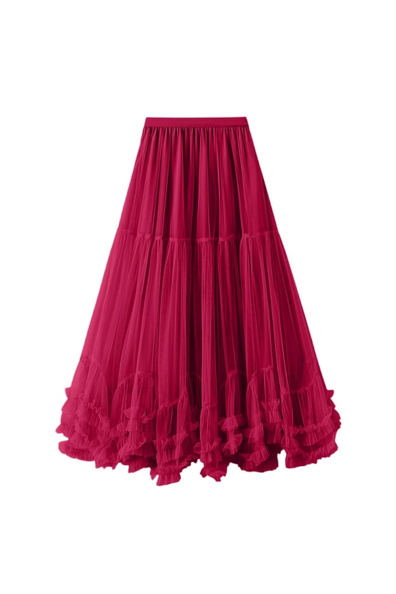 Maxi Tulle Skirts for Women Elastic High Waisted A Line Long Layered Tutu Mesh Ruffles Tiered Flowy Fairy Skirt