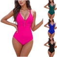 thumbnail image 1 of SEMPAI One Piece Swimsuit for Women Ruched V Neck Belly Control Bathing Suits Cross Back Sexy Swimwear, 1 of 4