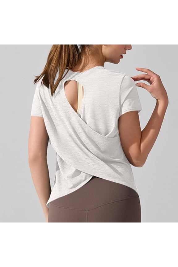Open Back Slub Workout T Shirt for Woman, Ultra-Light Sheer Quick Dry Athletic Tee Yoga Running Layering Tops