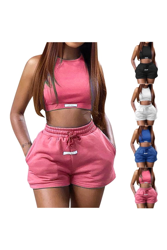 Outfits for Women Two Piece Fashion Workout Sets Summer Sleeveless Cropped Tank Tops & Matching Shorts