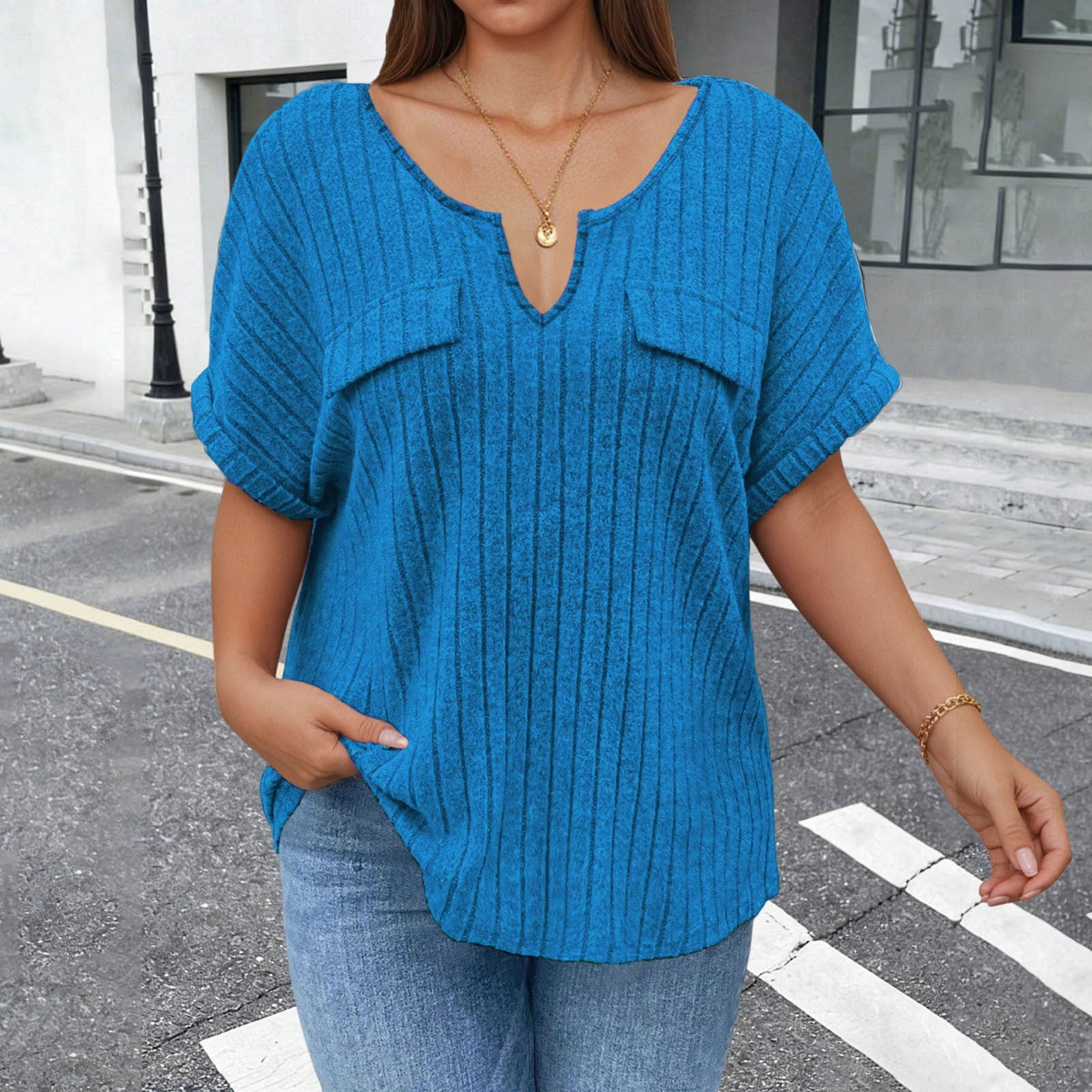 SEMPAI Plus Size V Neck Short Sleeve T Shirts for Curvy Women Casual ...