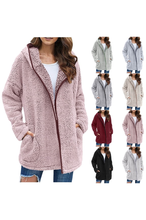 Sherpa Jacket Women Fuzzy Fleece Oversized Open Front Hooded Cardigan Cozy Soft Fluffy Sweater Coats with Pockets