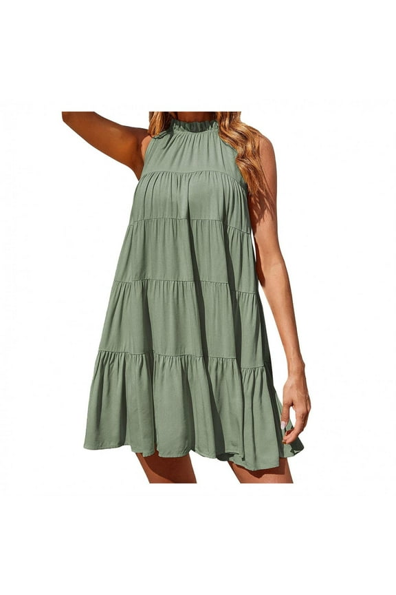 Summer Dress for Women Summer Dresses Sleeveless Round Neck Solid Knee-Length Women'S Casual Dresses Sundress Simple