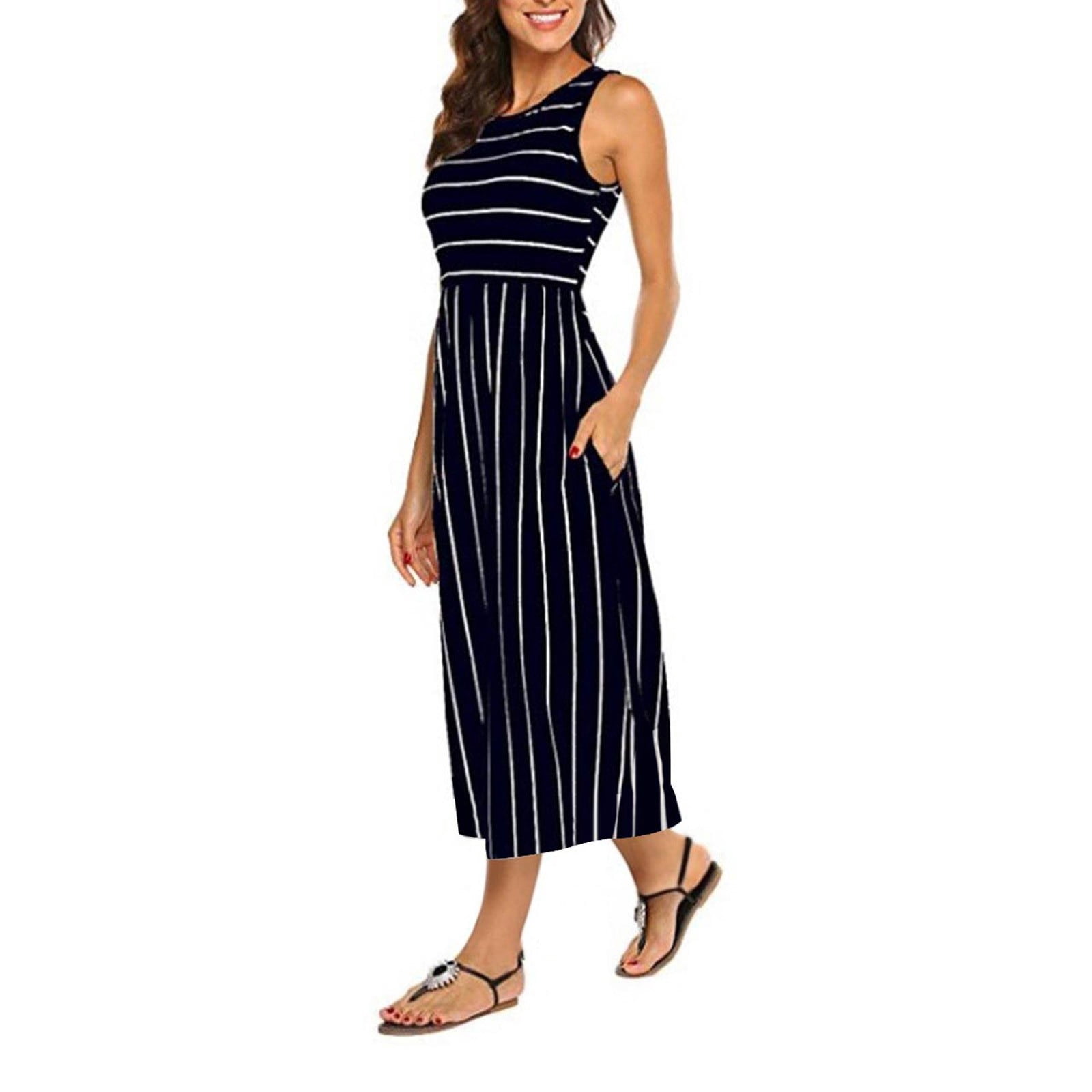 SEMPAI Summer Dress for Women Tank Dresses Sleeveless Round Neck Solid ...