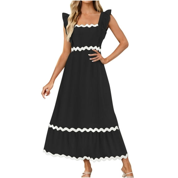 SEMPAI Summer Dresses Womens Dresses Summer 2025 Short Sleeve Crew Neck Print Mid-Length Sundresses Active for Night Club Women's Plus Dresses Spring Savings