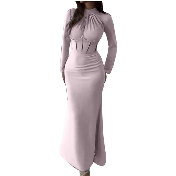 SEMPAI Summer Dresses Womens Summer Dresses Long Sleeve Crew Neck Print Long Summerdresses Active for Cocktail Party Women Dresses