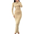 thumbnail image 1 of SEMPAI Summer Savings Bodycon Dresses Sun Dresses Long Sleeve Crew Neck Solid Mid-Length Summerdresses Workout for Anniversary Women's Plus Dresses Up to 60% Off, 1 of 6