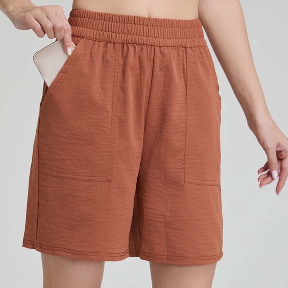 SEMPAI Sweat Shorts for Women Pull On Casual Athletic Bermuda Shorts Elastic High Waist Long SweatShorts with Pockets