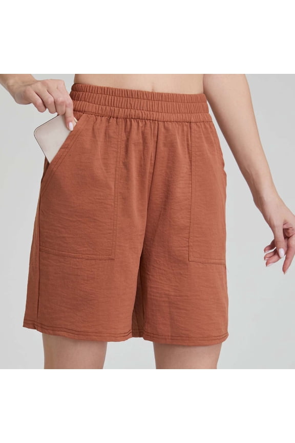 Sweat Shorts for Women Pull On Casual Athletic Bermuda Shorts Elastic High Waist Long SweatShorts with Pockets