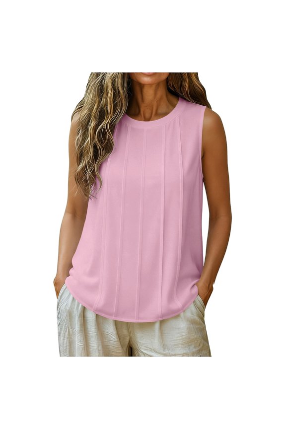 Tank Tops for Women Solid Color Crewneck Shell Top Sleeveless Shirts Summer Vacation Casual Beach Going Out