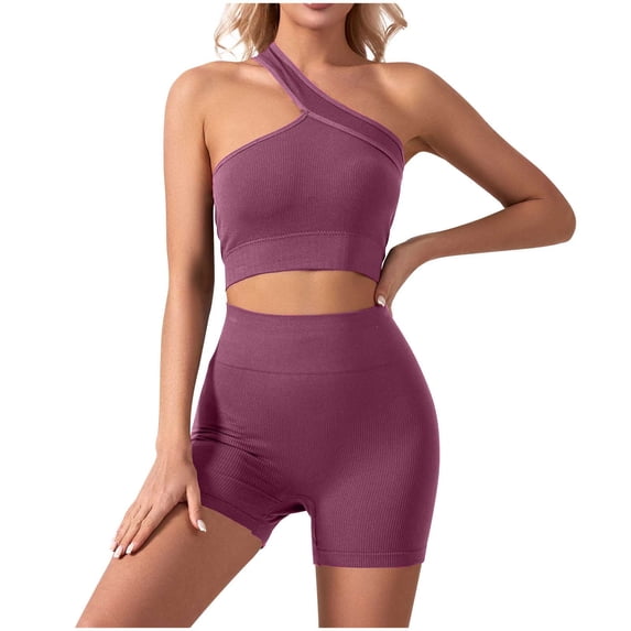 SEMPAI Two Piece Workout Sets Womens One Shoulder Tank Top Matching High Waist Booty Lifting Shorts Gym Yoga Active Wear Outfits