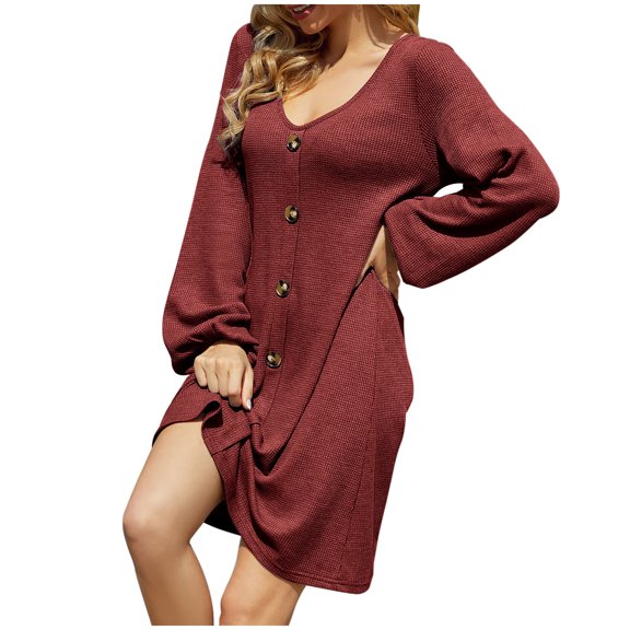 SEMPAI Up to 60% Off Summer Dresses Dresses for Women 2025 Long Sleeve V-Neck Print Mid-Length Summerdresses Soft and Comfortable for Night Out Women's Plus Dresses Up to 60% Off