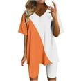 thumbnail image 1 of SEMPAI Women Fashion Printed V-Neck Blouse Short Sleeve Tops Shorts Casual Suit Sets, 1 of 5