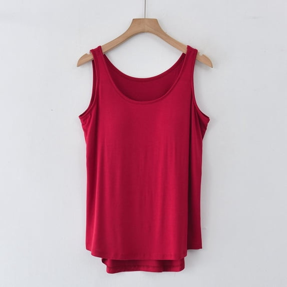 SEMPAI Women Modal Built-in Bra Tank Tops Summer Sleeveless Wide Strap Basic Sleepwear Workout Yoga Slim Padded Camisole Top
