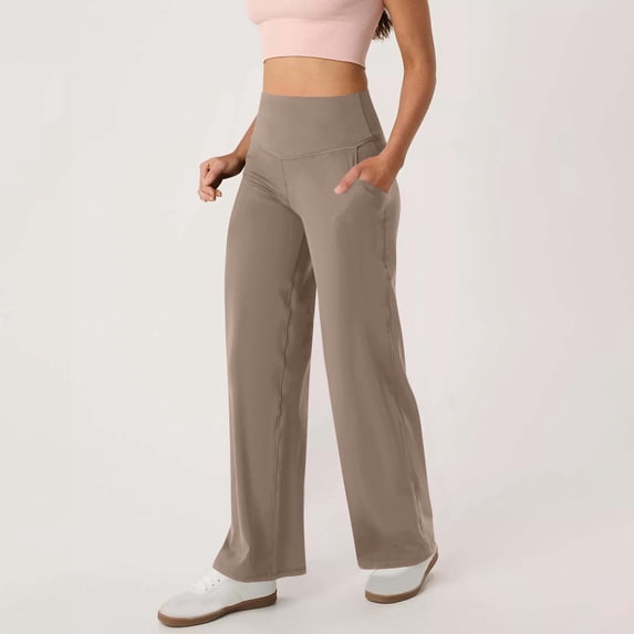SEMPAI Women Straight Leggings Bottoms High Waist Gym Workout Leggings Stretch Casual Wide Leg Yoga Pants