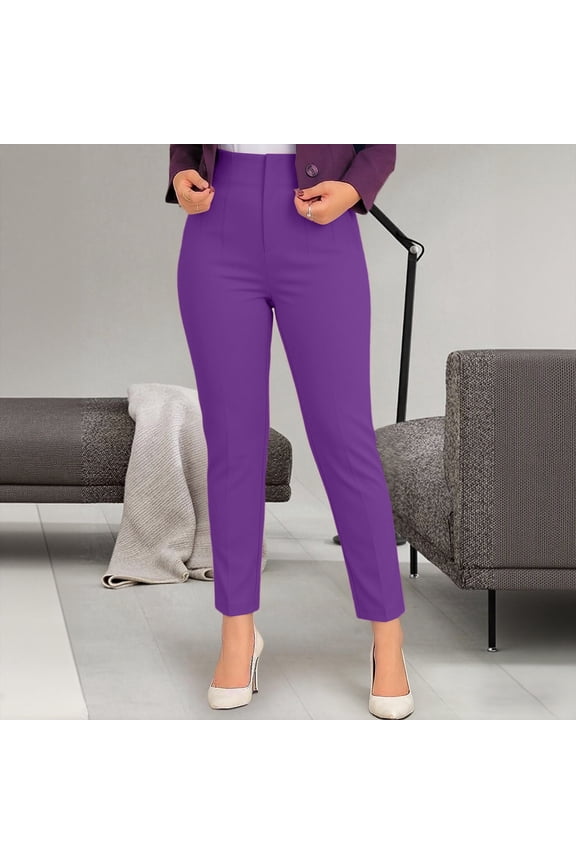 Women's Plus Size High Waisted Stretch Work Casual Pants Business Straight Trouser Trendy Fall
