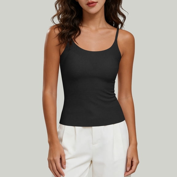 SEMPAI Women's Soft Stretchy Tank Tops Adjustable Strap Cami Slim Fit Ribbed Knit Summer Going Out Camisole Built in Bra