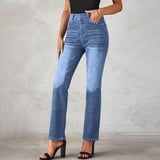 Jean Leg Sticker SEMPAI Women's Straight Leg Jeans Mid Waisted Stretchy Loose Denim ...