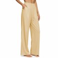 thumbnail image 1 of SEMPAI Women's Striped Wide Leg Pants Baggy Elastic Waist Lounge Pants Flowy Palazzo Trousers with Pockets Casual Fall Winter Outfits for Beach Vacation Yellow L, 1 of 6