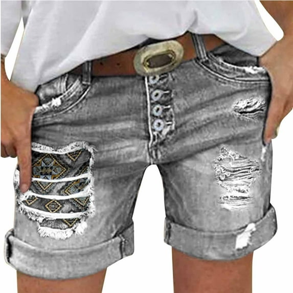 SEMPAI Women's Summer Casual Fashion Solid Color Denim Breasted Shorts