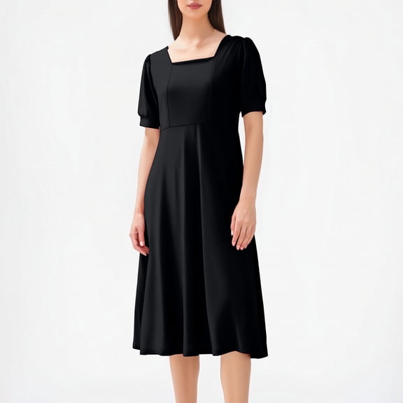 SEMPAI Womens Backless Midi Dress Elegant Open Back A Line Beach Casual Office Lady Plain Summer Dress