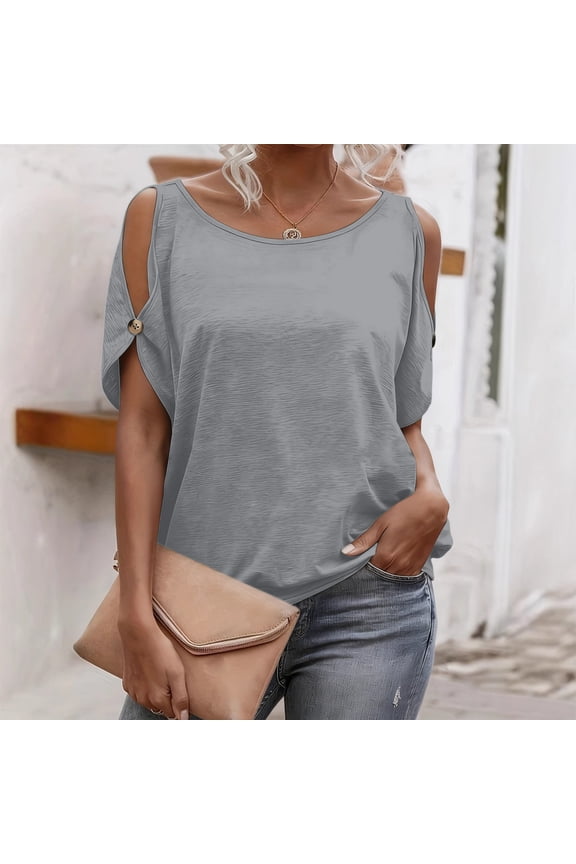 Womens Cold Shoulder Tops Banded Bottom Boat Neck T Shirts Summer Sexy Casual Loose Fit Clothes 2026