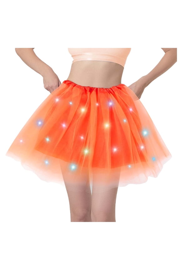Womens Light-Up Tutu Skirt - Mesh Ballroom Skirts for Rave, Holiday Festival, Night Party and Glow Dance, Fashion Skort