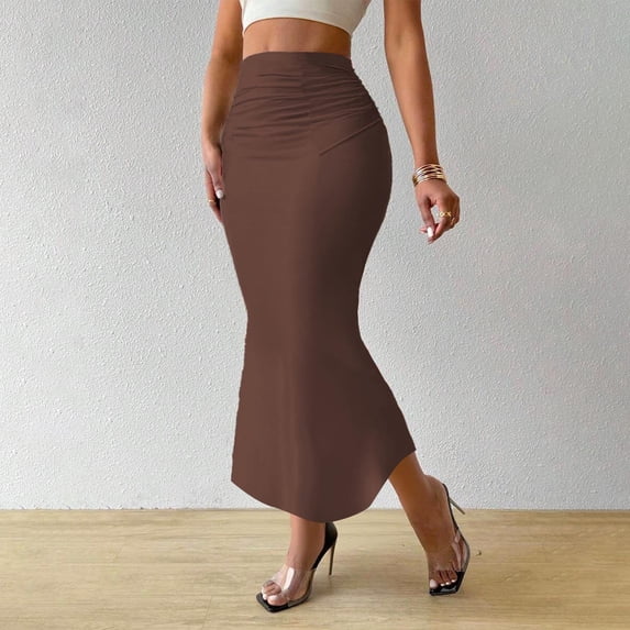 SEMPAI Womens Long Maxi Skirt Bodycon Dressy Elegant Elastic High Waist Pencil Skirts Party Clubwear Solid Color