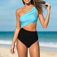 thumbnail image 1 of SEMPAI Womens One Piece Swimsuit One Shoulder Color Block Side Cutout Ruched Bathing Suit, 1 of 4