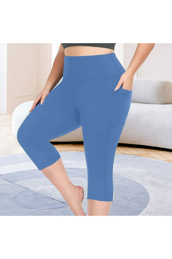 Womens Plus Size Belly Control Knee-Length Leggings High Waisted Workout Yoga Pants Buttery Super Soft Pants