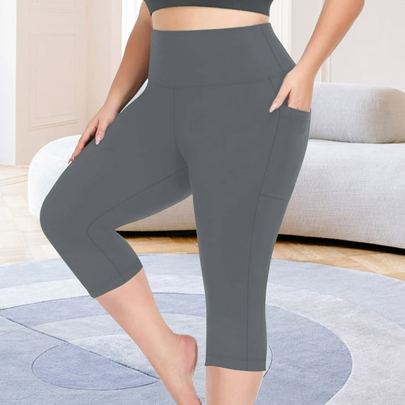 SEMPAI Womens Plus Size Belly Control Knee-Length Leggings High Waisted Workout Yoga Pants Buttery Super Soft Pants