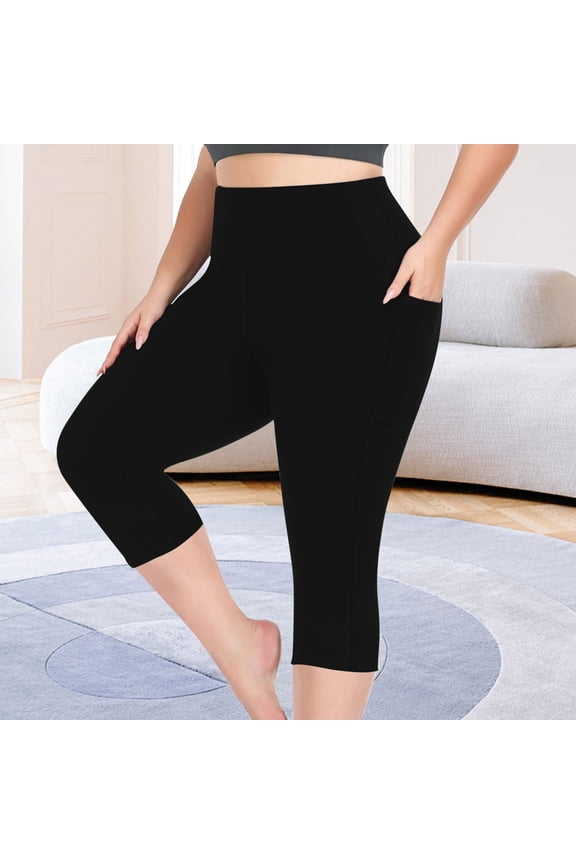 Womens Plus Size Belly Control Knee-Length Leggings High Waisted Workout Yoga Pants Buttery Super Soft Pants