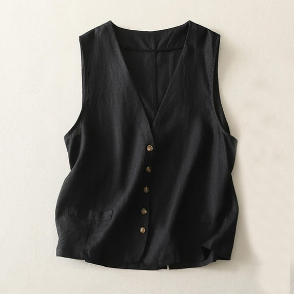 SEMPAI Womens Sleeveless Cotton Linen Shirts Dressy Loose Button Down V Neck Blouses Trendy 2026 Summer Casual Tank Tops