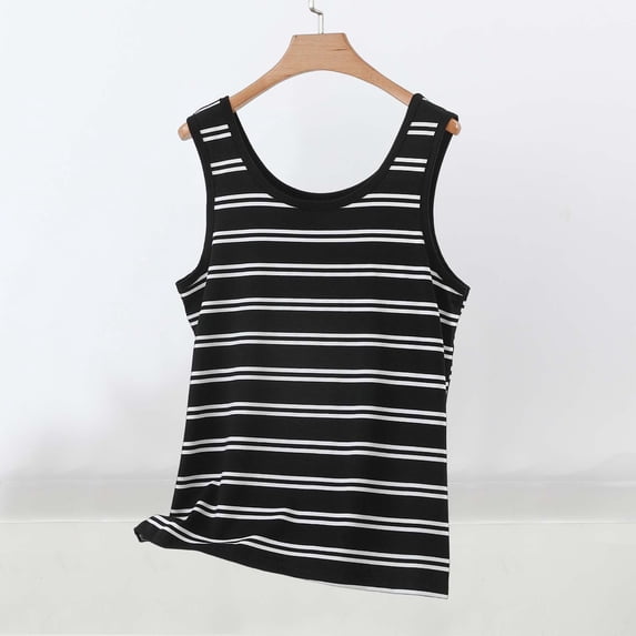 SEMPAI Womens Sleeveless Tees Plus Size Crewneck Ribbed Tank Tops Casual Basic Summer Top Slim Fitted Comfy Striped Shirts