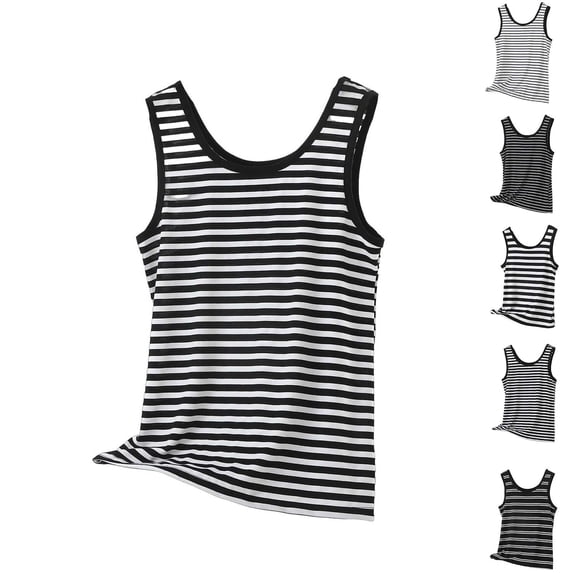 SEMPAI Womens Sleeveless Tees Plus Size Crewneck Ribbed Tank Tops Casual Basic Summer Top Slim Fitted Comfy Striped Shirts