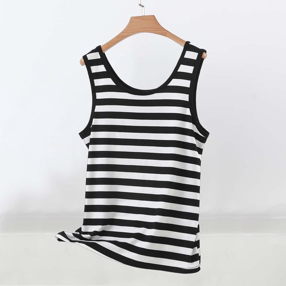 SEMPAI Womens Sleeveless Tees Plus Size Crewneck Ribbed Tank Tops Casual Basic Summer Top Slim Fitted Comfy Striped Shirts