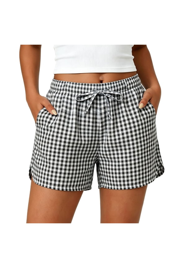 Womens Striped Boxer Shorts Checkered Plaid Casual Biker Shorts Lounge Summer Beach Vacation