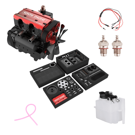 SEMTO ENGINE ST-NF2 7.0cc Mini Inline Double-Cylinder Four-Stroke Nitro Engine Model Kit with Full Accessories (Electric Plug, Fuel Tank, Oil Pipe, Ignition Module), DIY Assembly for Adult Hobbyists