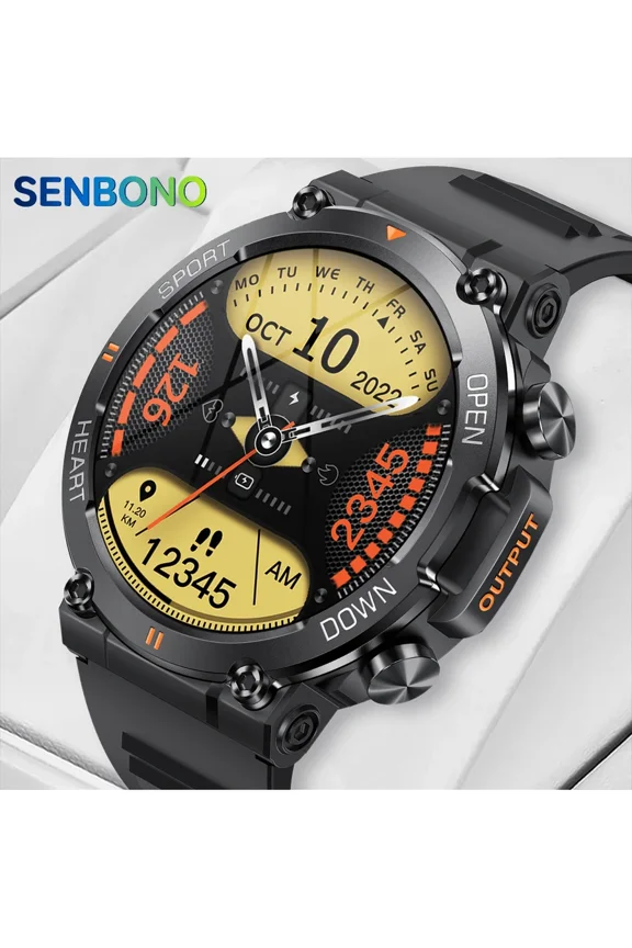 SENBONO Men Smart Watch With Wireless Call, Round Full Touch Screen Custom Dial Wireless Dial Answer Call Watch Fitness Tracker 400mAh Outdoor Sports Smartwatch Men Women ,Gift For Men